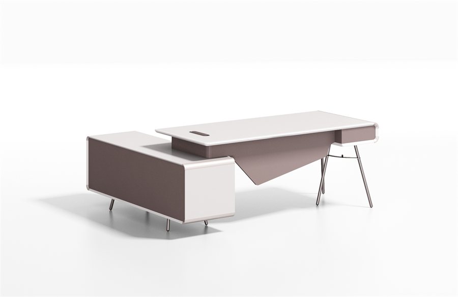 white and walnut L-shaped desk