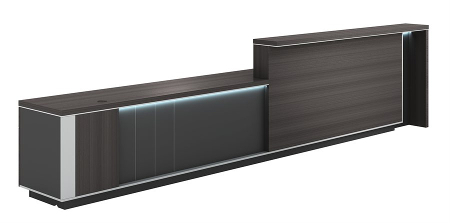 charcoal and white reception counter